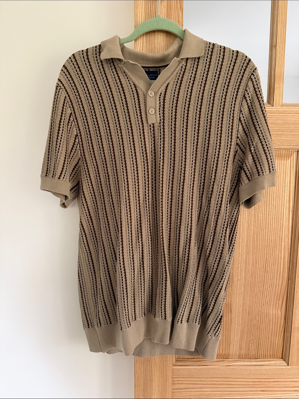 Men's Short Sleeve Polo with Brown Stripe Knit